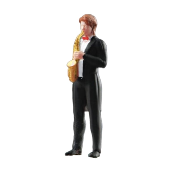 Almencla 1/64 Band Figurine Dioramas DIY Scene Realistic Hand Painted Figure Layout Decoration for Train Layout DIY Scene Fairy Garden Saxophonist