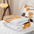 thumbnail image 6 of Homewish Bohemian Abstract Stripes Zipper Queen Comforter Set with Fitted Sheet and 2 Pillowcases,Mid-Century Plants Zipper Bedding Set,White Orange,Reversible,4pcs, 6 of 8