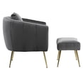 thumbnail image 6 of Ktaxon Accent Arm Chair with Ottoman Stool, Velvet Upholstered Club Chair with Lumber Pillow and Footrest Pumpkin Shape Sofa Gray, 6 of 8