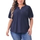 thumbnail image 1 of Blusas de verano de mujer plus size Agnes Orinda, con escote en V, mangas cortas, huecas, talla 1X, color azul marino, 1 of 6