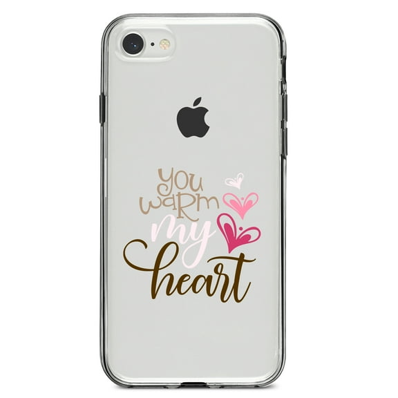 DistinctInk Clear Shockproof Hybrid Case for iPhone 7 8 SE (2020 Model) 4.7" Screen TPU Bumper Acrylic Back Tempered Glass Screen Protector - You Warm My Heart - Coffee