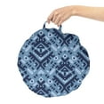 thumbnail image 2 of Folk Round Floor Cushion with Handle, Abstract Blue Tone Monochrome Design Tribal Ornament, Decorative Pillow for Living Room & Dorms, 18" Round, Blue Grey Night Blue, by Ambesonne, 2 of 4