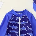 thumbnail image 4 of YDFCWXW Baby Boys UPF 50+ Sun Protection One Piece Rashguard Swimsuit with Hat (Blue, 18-24 Months), 4 of 6
