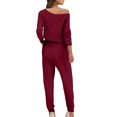 thumbnail image 4 of Lenpel Casual Jumpsuits for Women Crew Neck Long Sleeve Drawstring Waisted Overalls Tapered Leg Lounge Rompers, 4 of 6