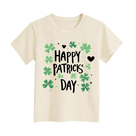 Girls St Patricks Day Shirt Clover Lucky Graphic Short Sleeve T-Shirt Tops Little Boy Clothes for Boys 8-9 Years