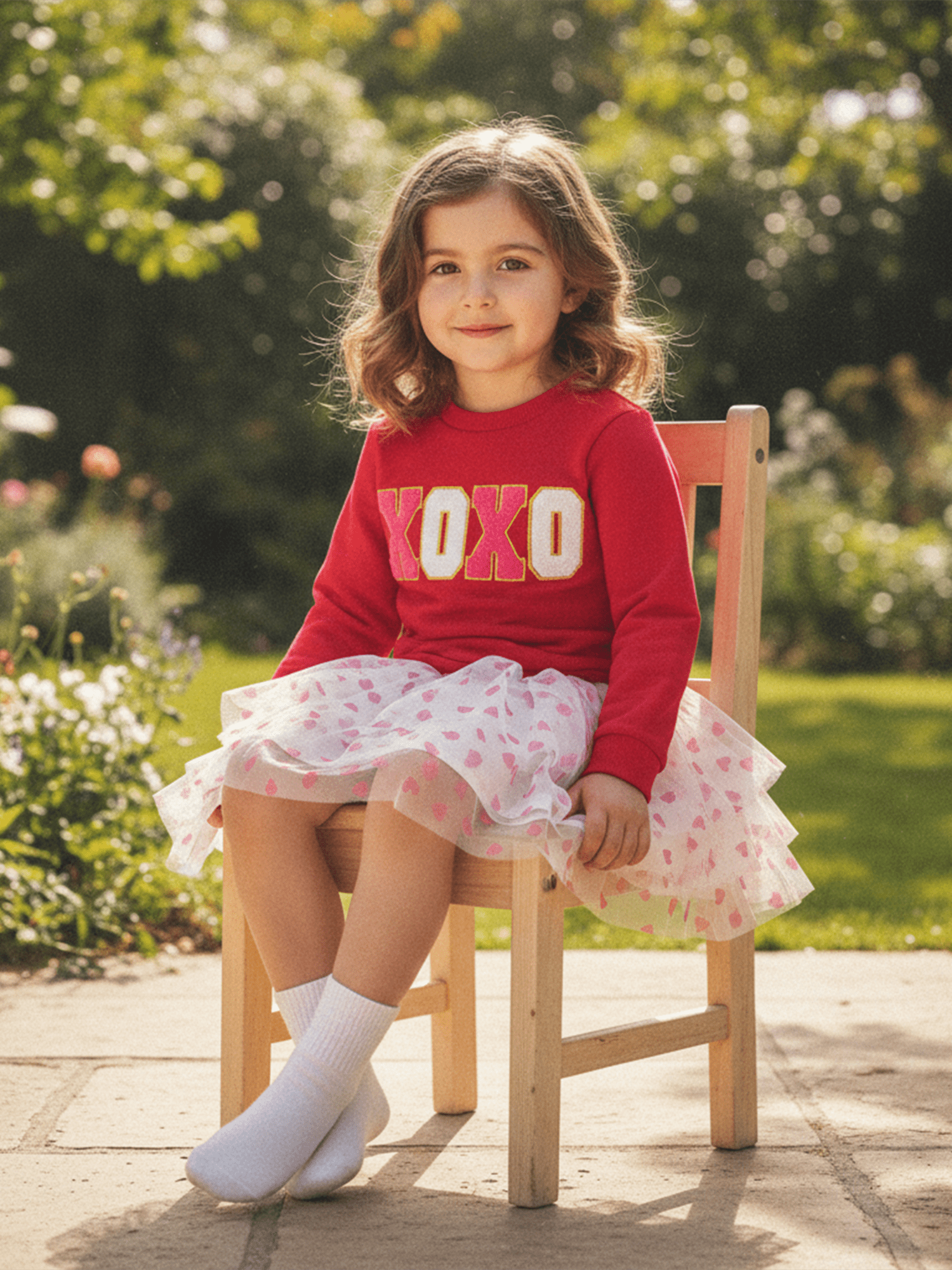 Jxzom Toddler Baby Girl Valentines Outfit XOXO Letter Embroidery Long Sleeve Sweatshirt Tops and Tulle Tutu Skirts Set 1-6 Years Cute Valentines Clothes
