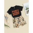 thumbnail image 4 of Yunliwuli Toddler Boy Western Shorts Set Letter Print Short Sleeve T-Shirt with Horse Pattern Shorts 2Pcs Outfit, 4 of 10