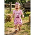 thumbnail image 6 of BemeyourBBs Baby Girl Summer Outfits Letter Boots Cow Print Crew Neck Short Sleeve Romper Shorts and Bow Headband 3 Pcs Set, 6 of 9