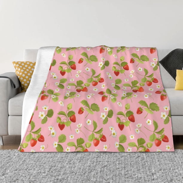 Balery Strawberry Floral Manta de Franela con Dibujo, Lujo Ultra Suave y Cálido, Antipelusa y Resistente a las Arrugas para Cama, Sofá, Camping -80"x60"