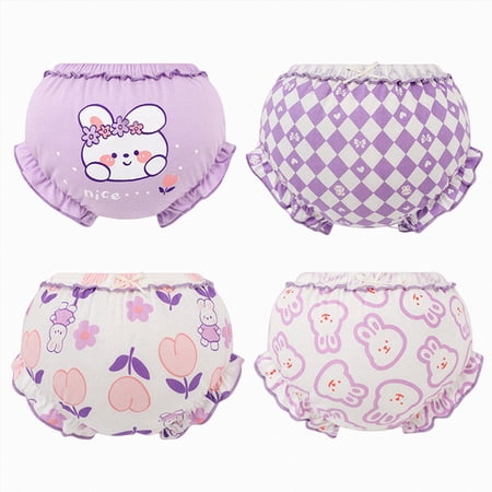 Baby Girls Potty Training Pants 4 Pack Baby Pants Unisex Underpants Cute Soft Underwear 6 Months 6 Years Toilet Pee Pants Cotton Underwear Ruffle Underpants 6-15 Months,Purple 6-15 Months,Purple
