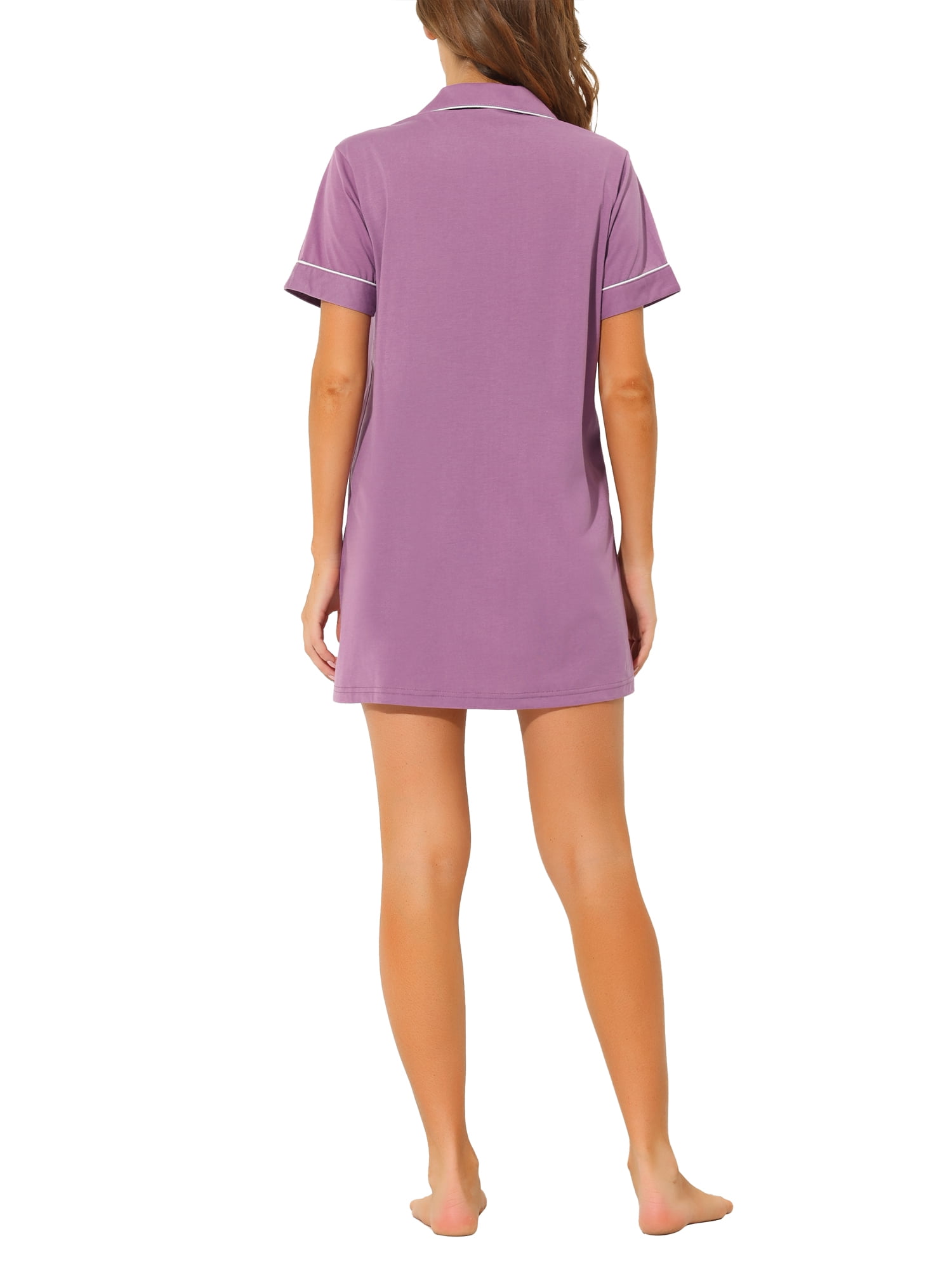 Unique Bargains Women's Summer Short Sleeves Button Down Sleepshirt