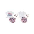 thumbnail image 2 of Michellecmm Baby Girls Summer Outfits Letter Print Tassel Short Sleeve T-Shirt and Cow Floral Print Shorts Cute Headband Set, 2 of 9