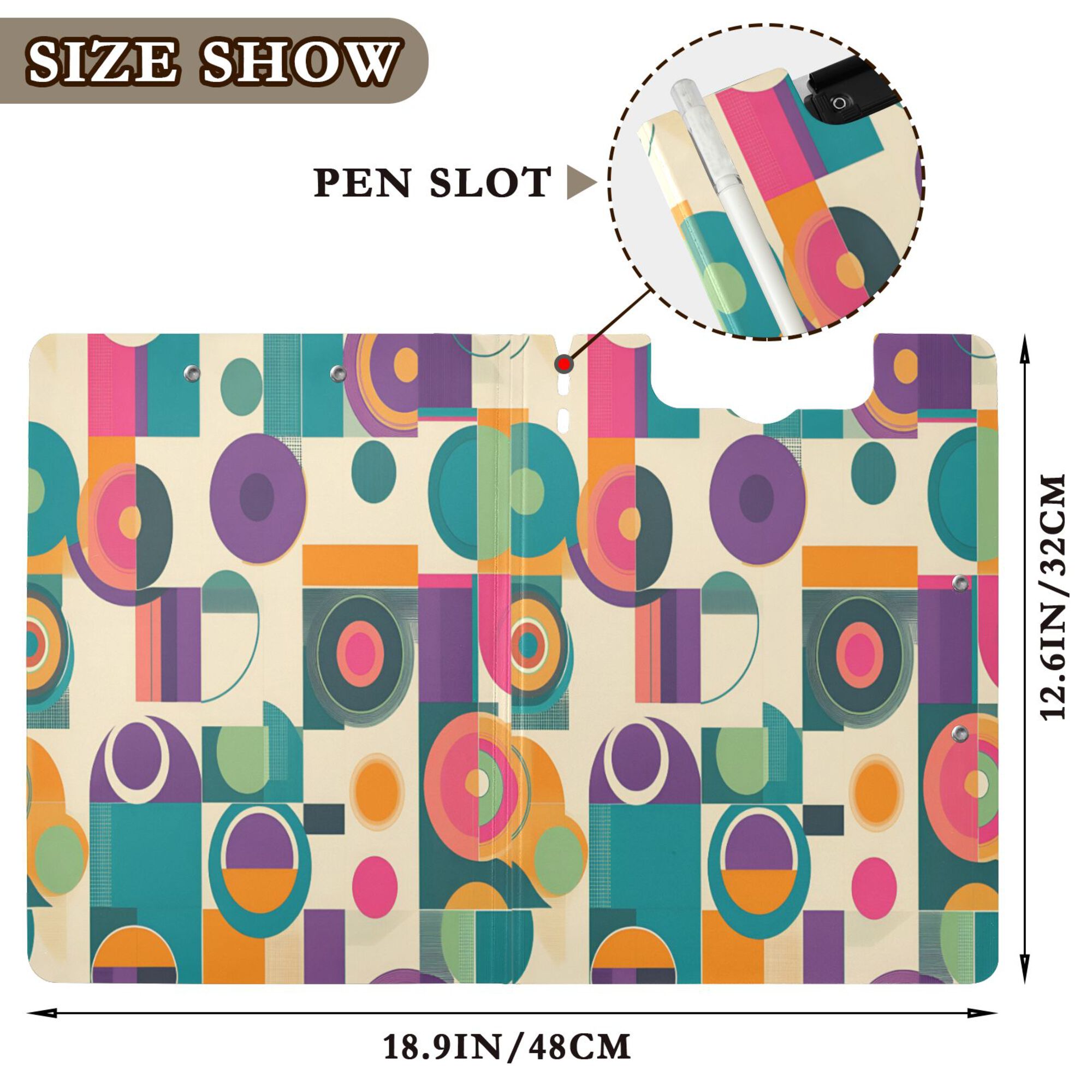 FORMRS A4 Clipboard Folder with Pen Holder Horizontal Foldable School Office Binder, Purple Geometric