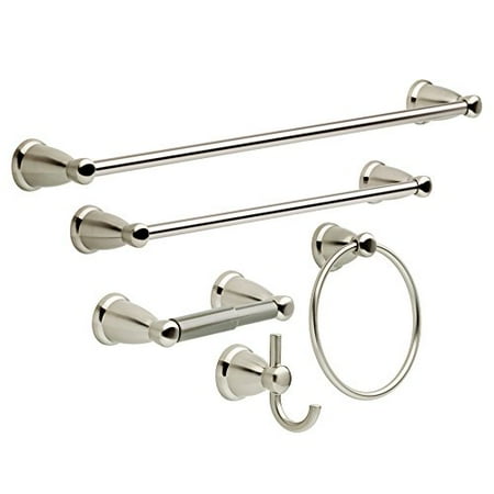 Bath Hardware Towel Bar Accessory Set Brass Construction Satin Nickel Pack of 5