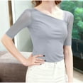 thumbnail image 1 of Tejiojio Women's Sheer Mesh Top Asymmetrical Neckline Half-Sleeve Casual Elegant Blouse, 1 of 6