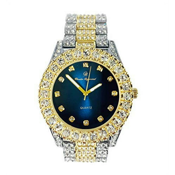 Charles Raymond Bling-ed Out Round Metal Mens Color on Blast Silver Tone Watch with Diamond Time Indicators - Ice on Fire!!! - ST10327DxxS (TT-Royal Blue)