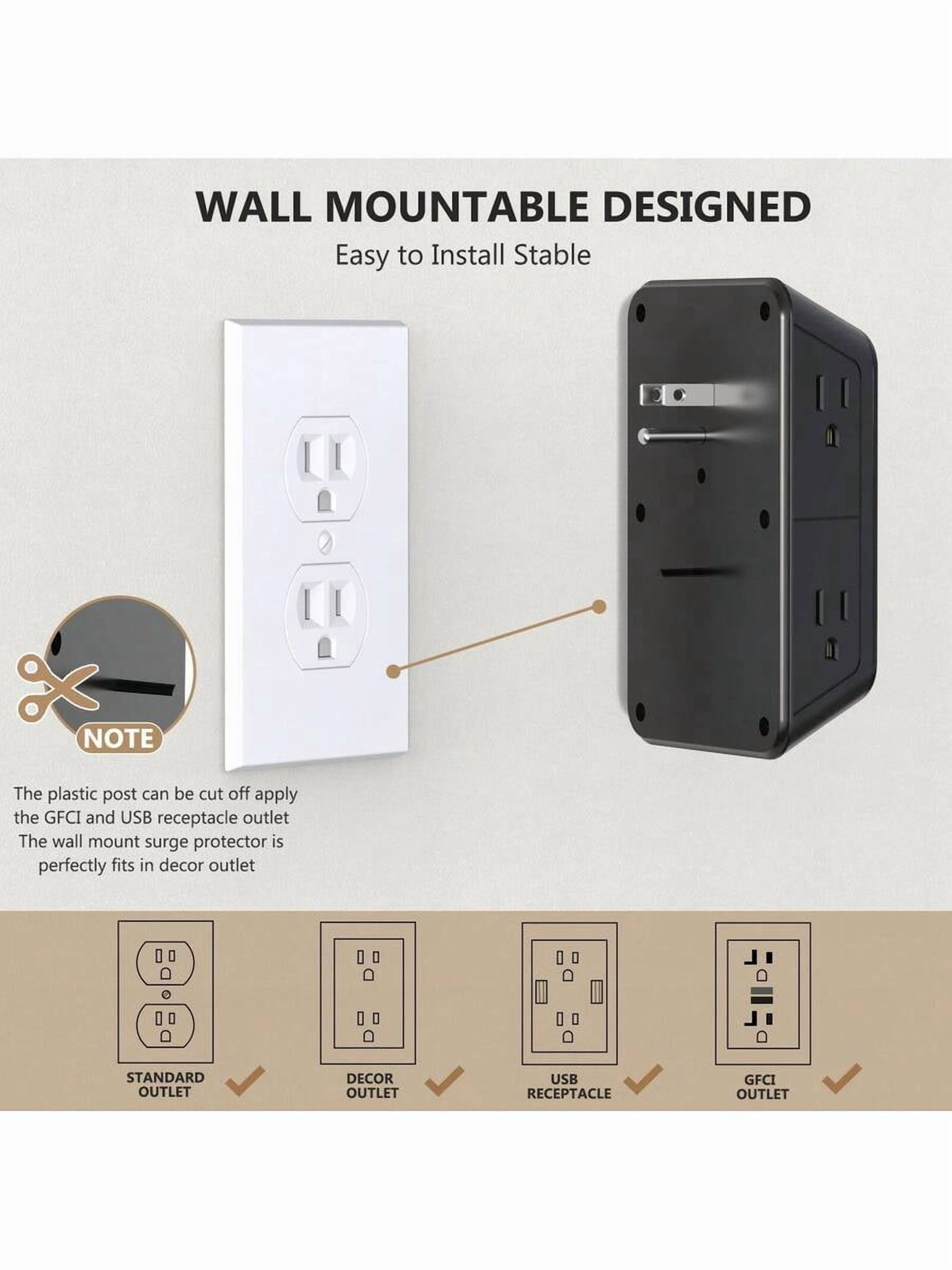 2 Pack Wall Outlet Extender - 6 AC Outlets & 4 USB Charger (2 USB C Ports), 1050J Surge Protector Power Strip, 3-Side Space Saving Design, Wall Mountable For Home, Dorm, Office Essentials