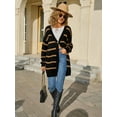 thumbnail image 3 of Womens Striped Cardigan Sweaters Long Sleeve V Neck Open Front Button Down Knit Cardigan Black M, 3 of 8