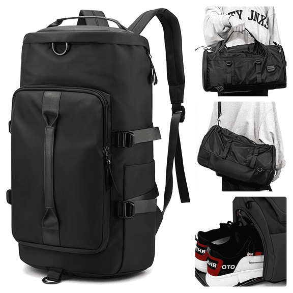 AGOPLEE Gym Bag for Men & Women, Ventilated Shoe Compartment & Wet Pocket, Water-Resistant Travel Backpack Weekender Overnight Bag for Workout, Football, Basketball (Black)