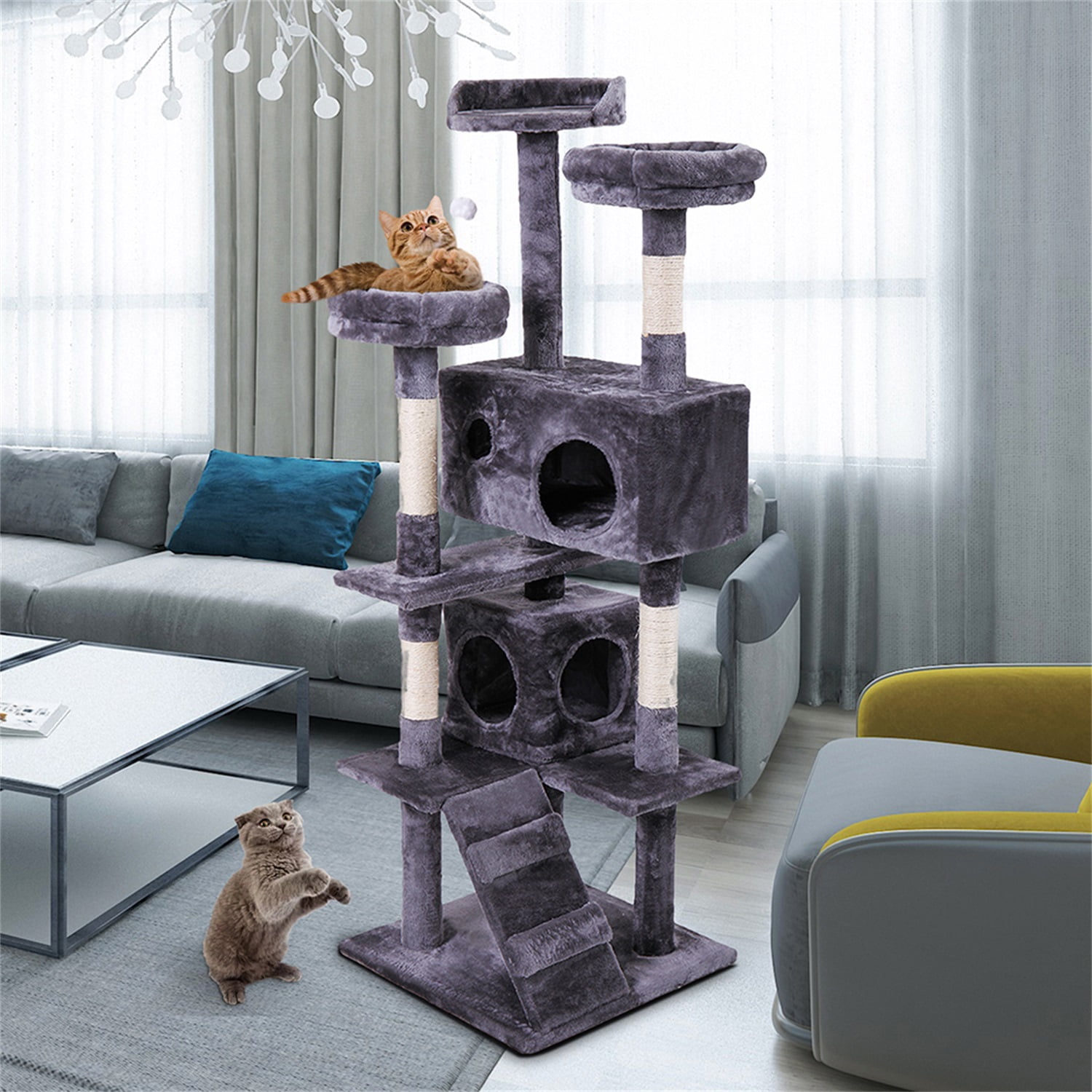 Veryke 60" Cat Tree, Cat Tower with Scratching Posts Dangling Ball and Ladder, Cat Condo for Kittens Cats and Pet, Multi-Level Climber Activity Centre, Gray Veryke 60" Cat Tree, Cat Tower with Scratching Posts Dangling Ball and Ladder, Cat Condo for Kittens Cats and Pet, Multi-Level Climber Activity Centre, Gray