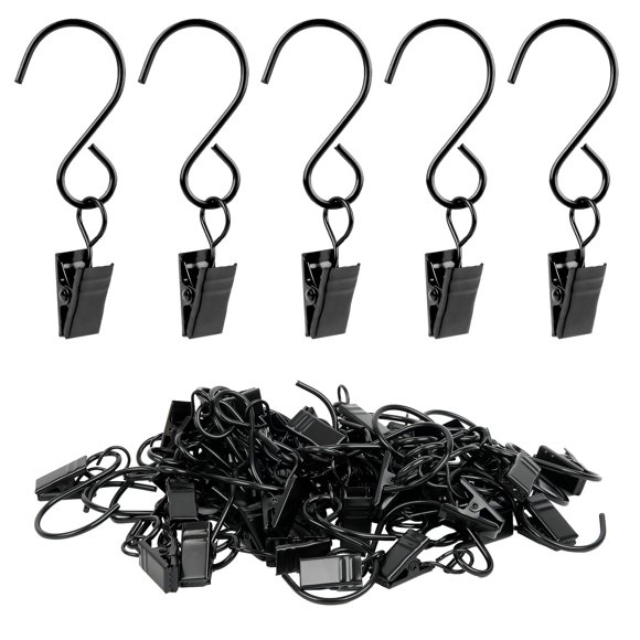Pinzas para cortinas Manysky con forma de S, 45 unidades, 7,5 cm, acero negro