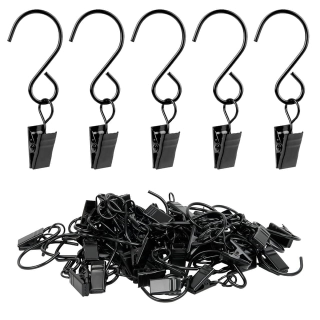 Pinzas para cortinas Manysky con forma de S, 45 unidades, 7,5 cm, acero negro