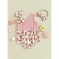 thumbnail image 3 of Musuos Newborn Girl Outfit, 3 6 12 18M Asymmetric Flower Print Sleeveless Romper with Bow Hairband Summer Clothes, 3 of 10