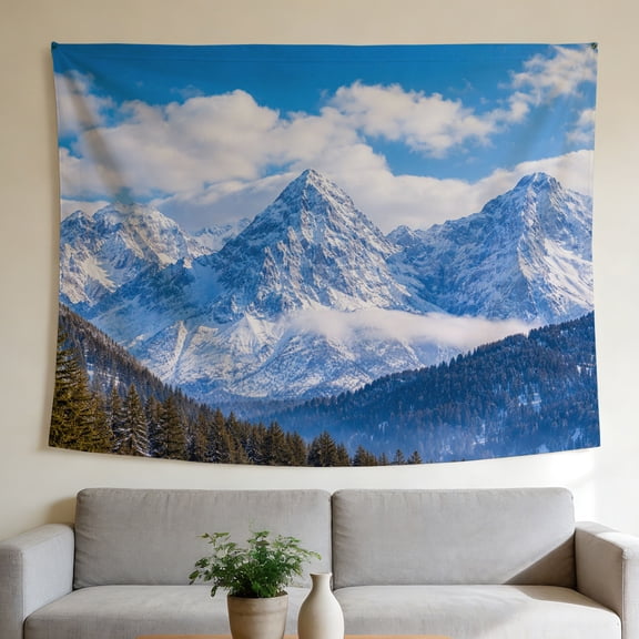 FLASHLUMI 60"40" Alpine Snow Mountain Tapestry Wall Hanging, Pine Tree Forest Nature Wall Art for Bedroom Home Decor