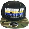 Michigan 4-Color Script Men's Adjustable Snapback Baseball Caps (Black/Camouflage)