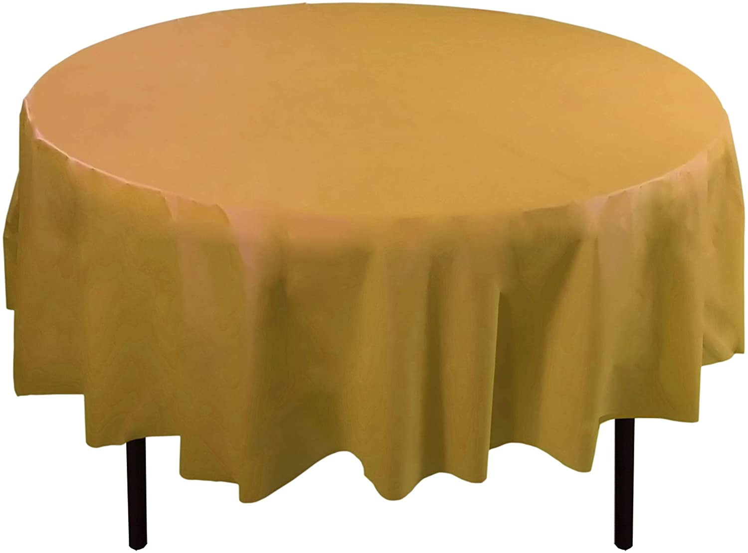 Bulk Premium Plastic Disposable 84 inch Round Tablecloth, Gold Round