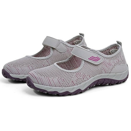 

Well High Quality Hollow Breathable Middle-aged Mother Shoes For Women Gray