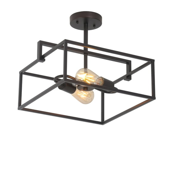 Radiance Goods Farmhouse 2 Light Oil Rubbed Bronze Square Semi-Flush Ceiling Pendant 14" Wide
