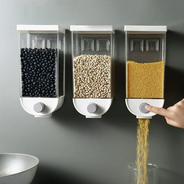 Dispensador de cereales montado en la pared, dispensador de arroz de alta capacidad, dispensadores de cereales para el hogar, dispensador de alimentos, (50.1 fl oz, 3 unidades)