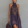 thumbnail image 4 of Morttic Women's Elegant Embroidered Sleeveless Halter Sexy Backless Ruffle Hem Maxi Dress Boho Summer Beach Vacation Gown Purple，S, 4 of 6