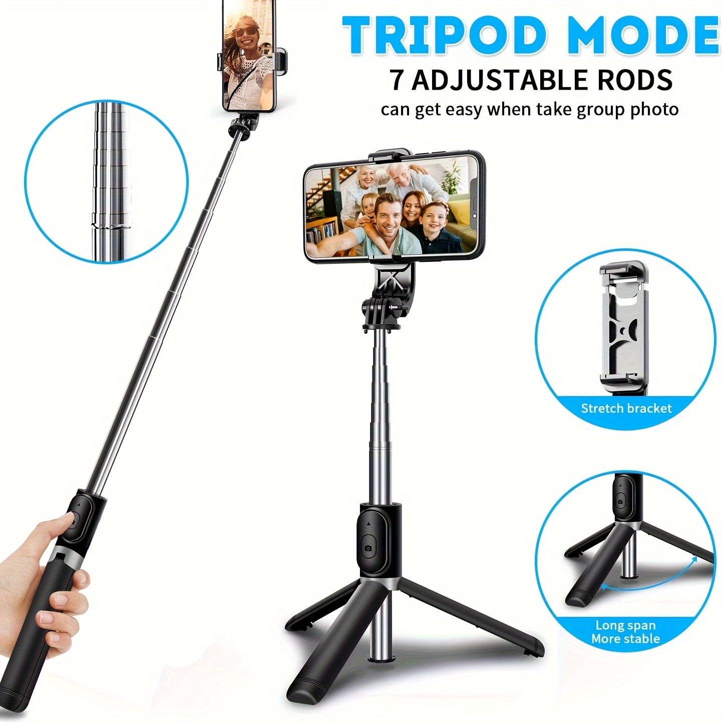 40" Extendable Phone Tripod with Wireless Remote, Compatible with iPhone 15/14/13 & Android, All-in-One Selfie Stick & Travel Stand