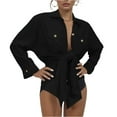 thumbnail image 3 of Cozyvia Women's Modern Swimsuit Cover Up Blouse, Solid Color Cotton Bathing Suit Coverup Button Down Beach Long Shirts with Pockets - Black XXL, 3 of 6