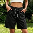 thumbnail image 3 of hlysgo Women's Bermuda Casual Shorts Elastic 2 Button Waist Loose Fit Short Comfy Cozy Summer Streetwear Short with Pockets Black,XL, 3 of 6
