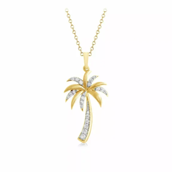 1.50Ct Round Cut Moissanite Palm Tree Pendant Chain In 14k Gold Plated Silver