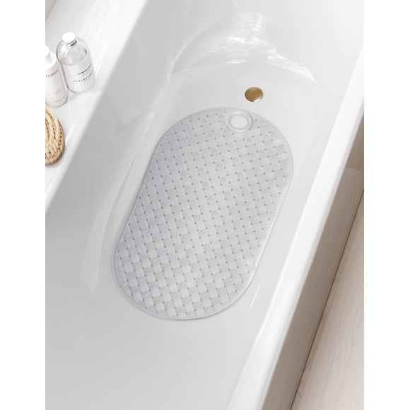 Rubbermaid Instamat Bath Tub Shower Mat, Non-Slip, Hangs on Showerhead for Quick Drying, 27.2" x 15.2", Clear
