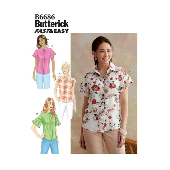 Butterick B6686E5 Very Easy Women's Sleeveless and Short Sleeve Blouse Sewing Patterns, Sizes 14-22