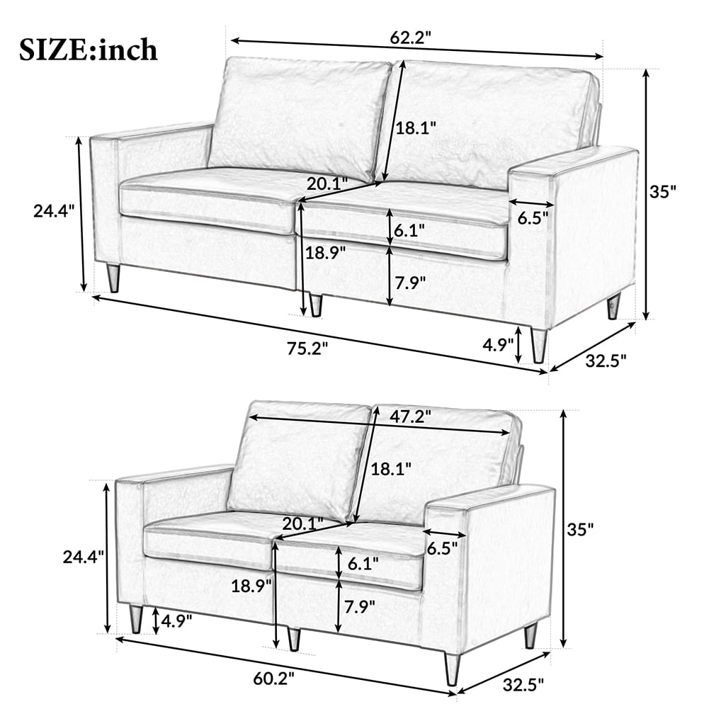 Modern 2 Piece Skin-Friendly PU Leather Sectional Sofa Couch, Include 3 Seaters Upholstered Sofa & Loveseat with Tufted Back Cushions for Living Room Furniture Set, Orange Modern 2 Piece Skin-Friendly PU Leather Sectional Sofa Couch, Include 3 Seaters Upholstered Sofa & Loveseat with Tufted Back Cushions for Living Room Furniture Set, Orange