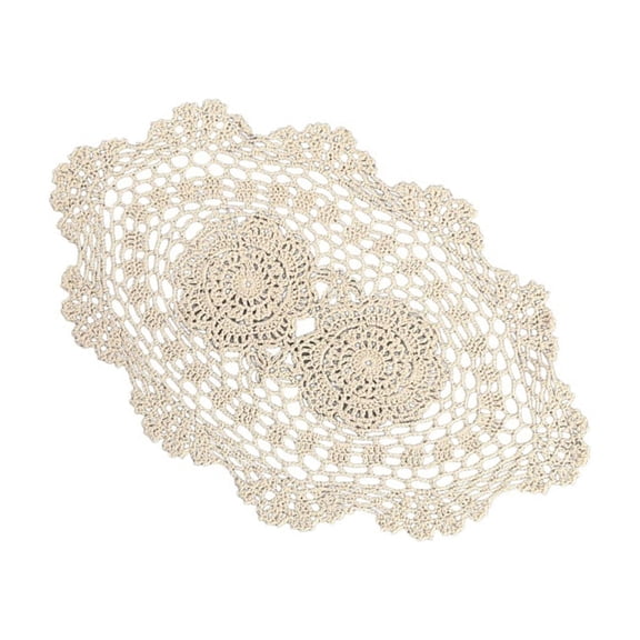Handmade Crochet Oval Placemat for Dining Table, Hollow Knit Decorative Table Mat, Rustic Boho Farmhouse Kitchen Home Decor, 15.7" x 9.8"
