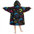 thumbnail image 2 of Game Controller Black Pattern Lamb Fleece Blanket Hoodies for Teens ,Teens Oversize Sherpa Wearable Hooded Blanket Sweatshirt with Super Pockets, 2 of 4