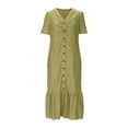 thumbnail image 4 of SMihono Women's Summer Puff Short Sleeve Button Down Maxi Shirt Dress Casual Mid-Rise Eyelet Jacquard Long Dresses Army Green XL, 4 of 8