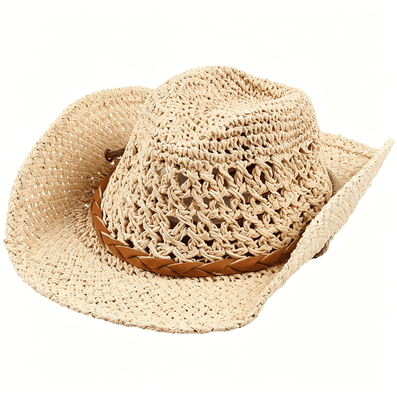 TELOLY Kids Straw Cowgirl Cowboy Hat Boys Girls Western Panama Fedora Wide Brim Bucket Cap Summer Beach Sun Hats Age 4-8