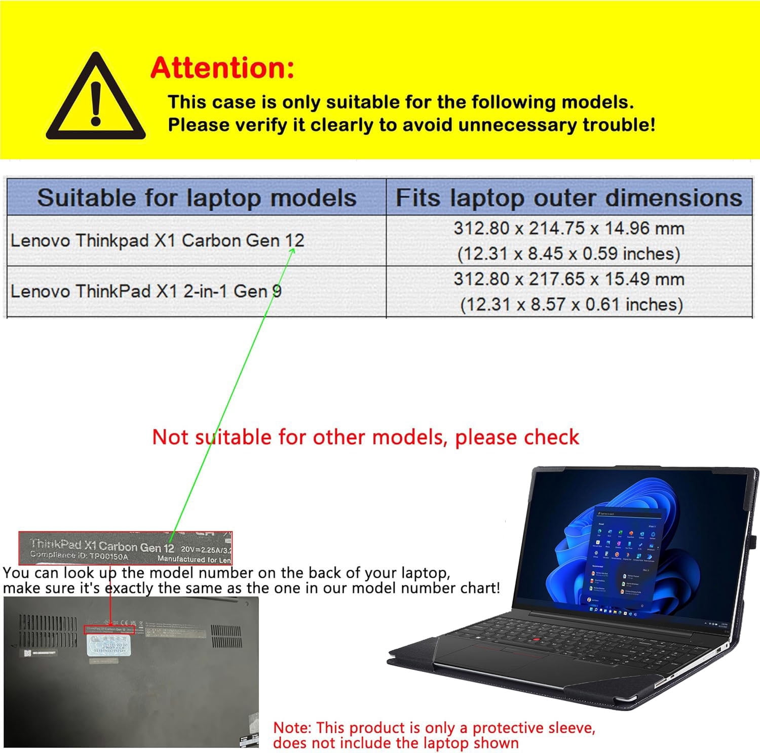 Laptop Cover Case for 14 inch Lenovo Thinkpad X1 Carbon Gen 12 & ThinkPad X1 2-in-1 Gen 9, PU Leather Protective Sleeve Bag with Heat Dissipation Bracket, Pencil Holder