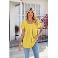 thumbnail image 2 of Women's Solid Color Square Neck Pleated Short Sleeve Loose T-Shirt Top, 2 of 3