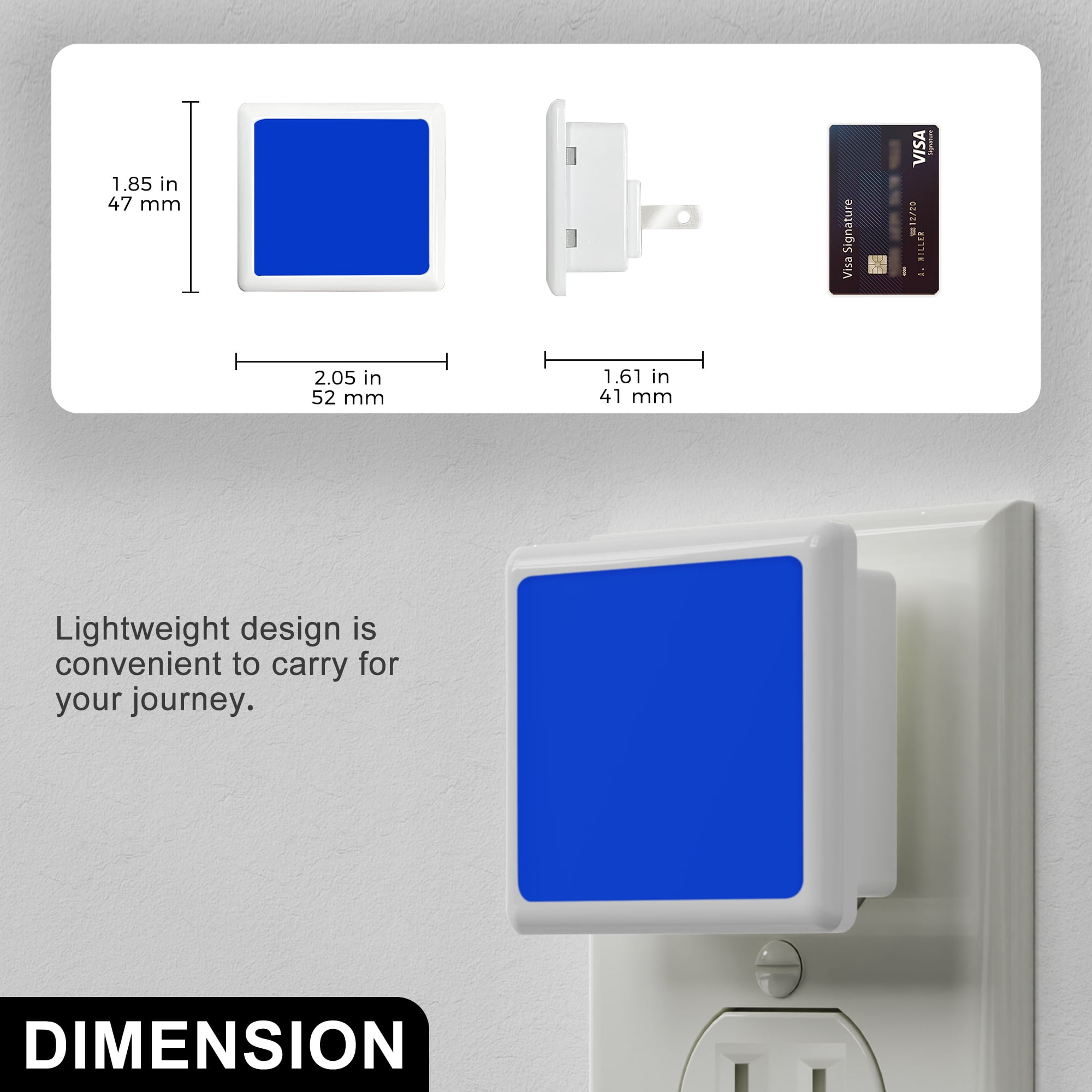 YANSUN 0.3-Watts Blue Square Decorative Integrated LED Plug-in Night Light with Dusk to Dawn Sensor, for Bedroom, 2-Pack