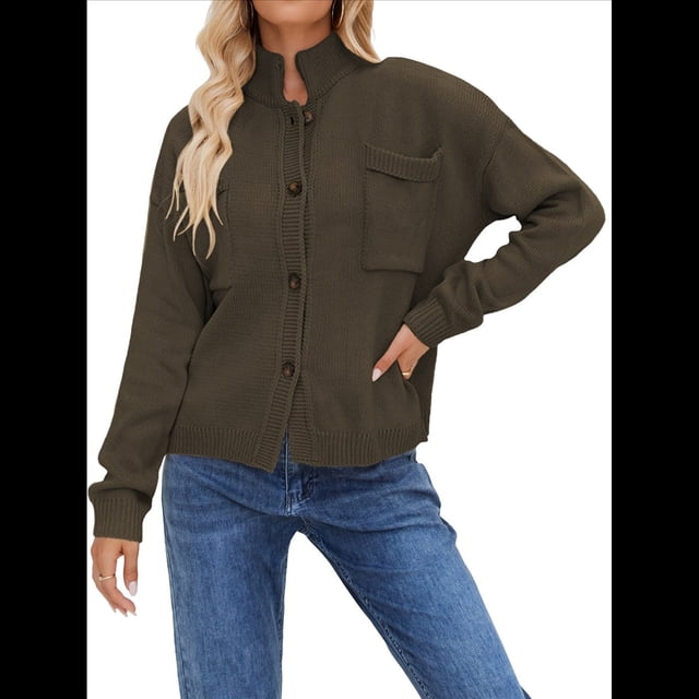 Suéter Cárdigan de Larga para Mujer, con Botones, de Punto, con Bolsillos, Informal, Holgado, para Otoño. Verde XL