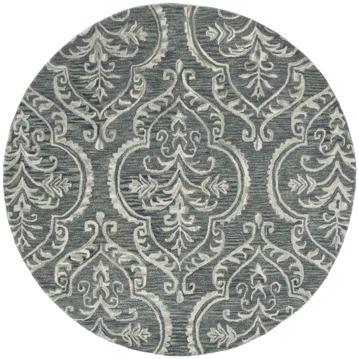 SAFAVIEH Blossom Eilish Damask Floral Wool Area Rug, Blue/Sage, 6' x 6' Round